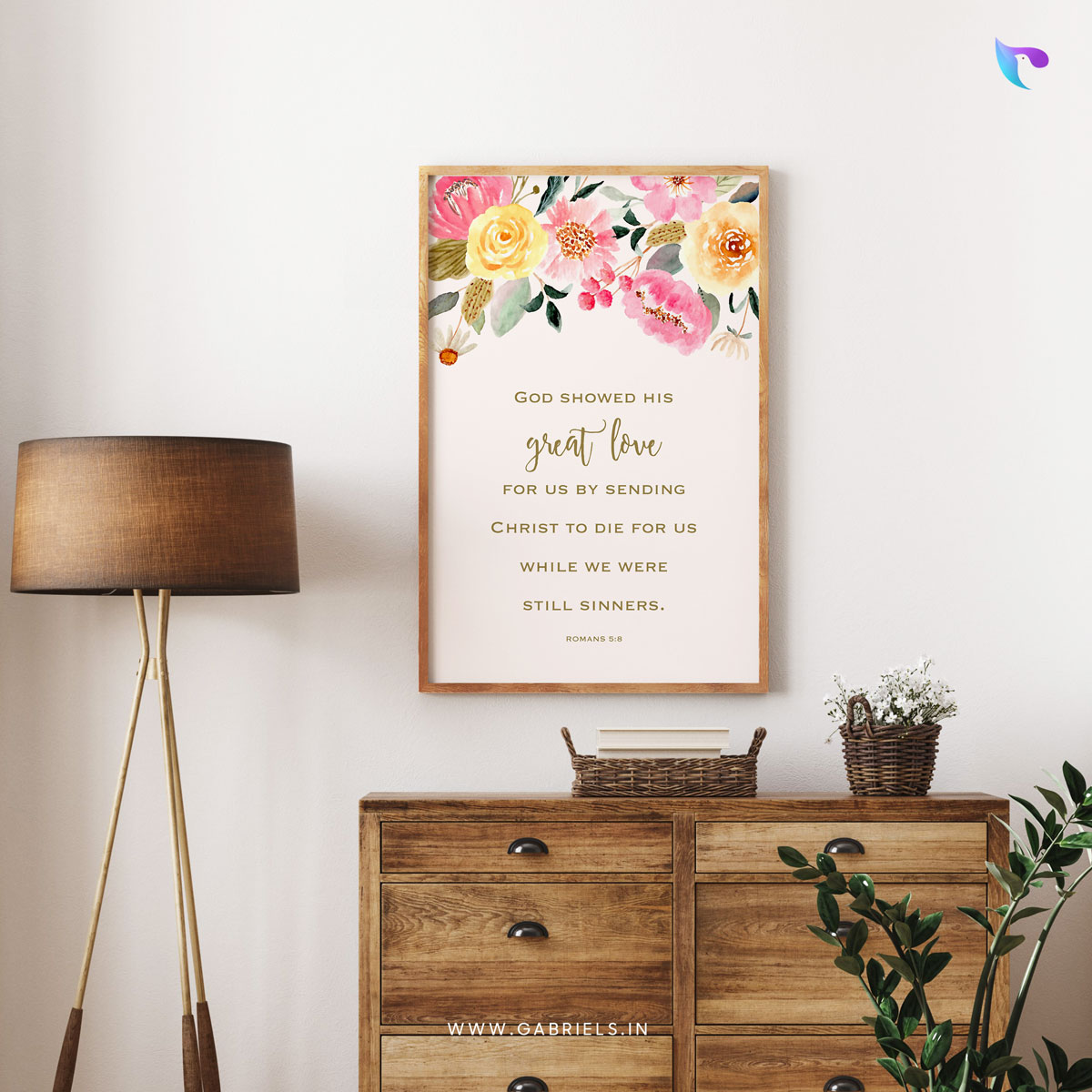 Bible-Verse-Frame-9a_God-showed-his-great-love_christian-wall-decor.jpg God showed his great love (Romans 5:8) | Bible Verse Frame | Christian Wall Decor - Image 1