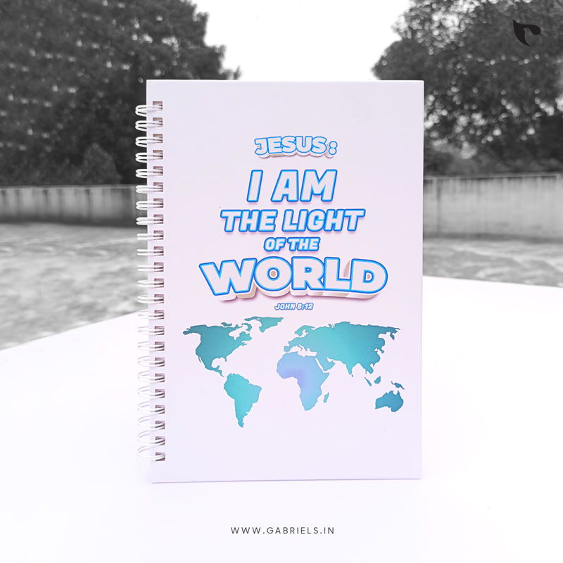 Christian-Notepad-13_Jesus_i-am-the-light-of-the-world_a.jpg Jesus: I am the light of the World (John 8:12) A5 Size | Spiral Notepad - Image 1