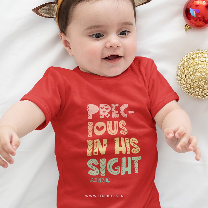 Christian-bible-verse-t-shirt-16i_Precious-in-his-sight_a-e1690786905505.jpg Precious in his sight | Christian T-Shirt | Infant - Image 1
