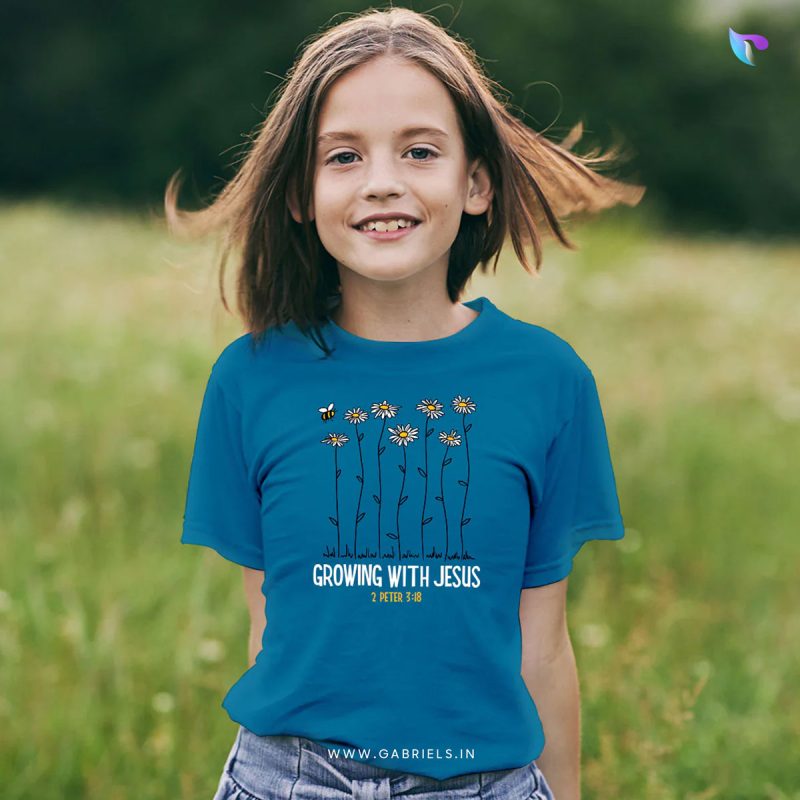 Christian-bible-verse-t-shirt-24K_growing-with-jesus-e1690786504363.jpg Growing With Jesus | Christian T-Shirt | Kids - Image 1