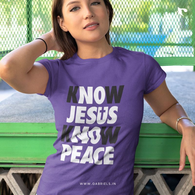 Christian-bible-verse-t-shirt-27_w_know-jesus-know-peace_a-e1690627701599.jpg know Jesus know Peace | Christian T-Shirt | Women's - Image 1