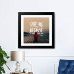 Cast all your anxiety on him because he cares for you (1 Peter 5:7) Bible Verse Frame | Christian Wall Decor | Gabriels