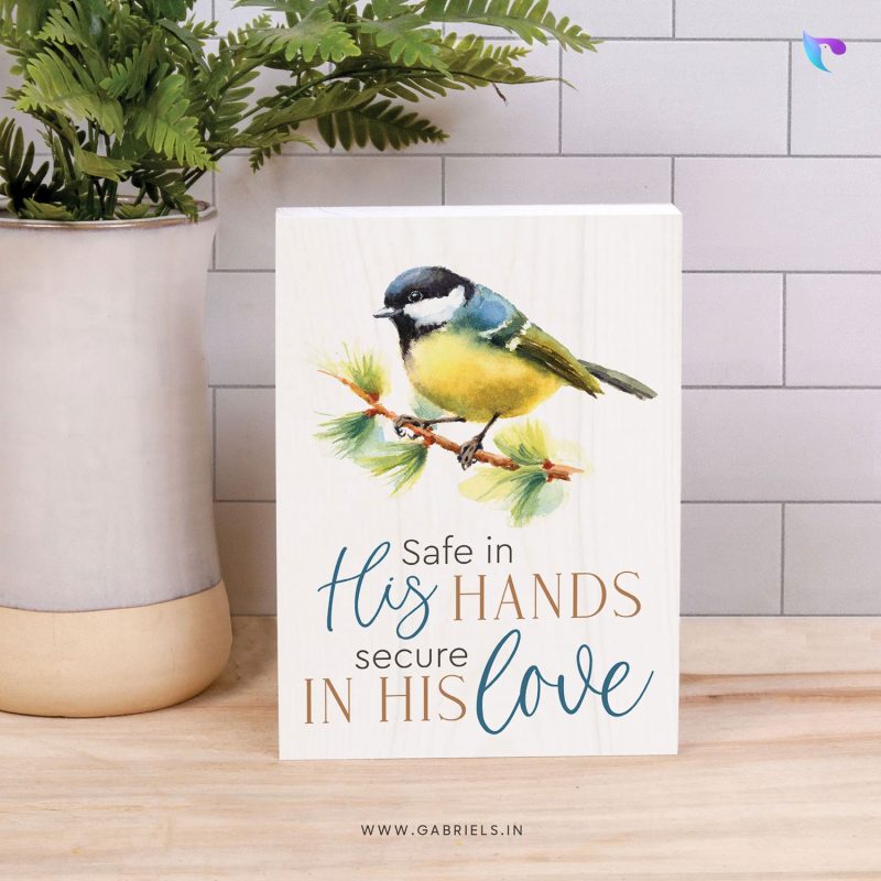 SAFE-IN-HIS-HANDS-SECURE-IN-HIS-LOVE-BARNHOUSE-BIRD-WOOD-BLOCK-DECOR-CWBD-7a-e1690793609140.jpg Safe in his hands secure in his love | Christian Wood Block Decor - Image 1